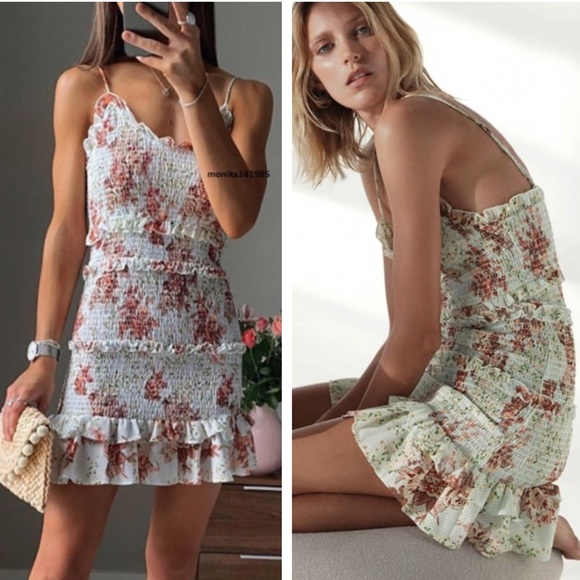ZARA NWT PRINTED FLORAL RUFFLE MINI SMOCKED RUCHED DRESS BLOGGER FAVORITE MEDIUM - Picture 1 of 7
